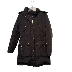 Cole Haan -Black Hooded Parka Down Coat with Gold Accents - Size S,a;;